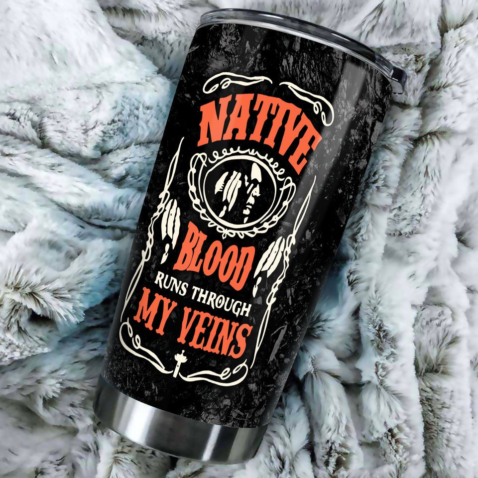 Camellia Personalized Native American Blood Runs Through My Veins Stainless Steel Tumbler-Double-Walled Insulation Travel Cup With Lid