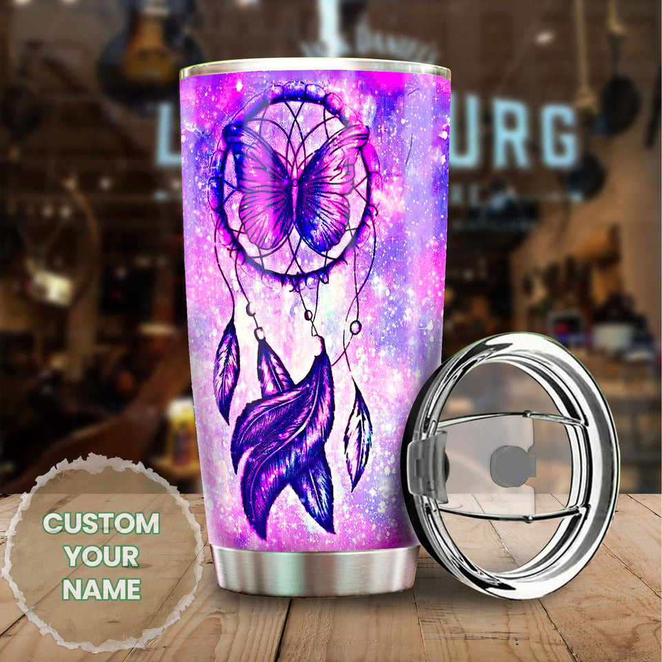 Camellia Personalized Butterfly Dreamcatcher Stainless Steel Tumbler - Double-Walled Insulation Vacumm Flask - For Thanksgiving, Memorial Day, Christians, Christmas Gift