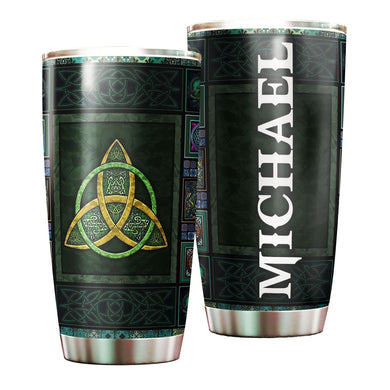 Camellia Persionalized Irish Celtic Symbol Stainless Steel Tumbler - Customized Double - Walled Insulation Travel Thermal Cup With Lid