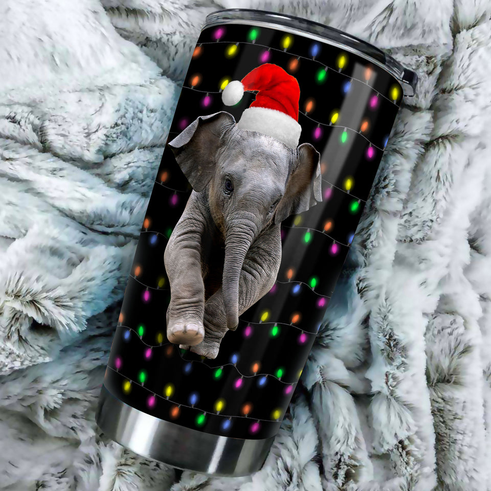 Camellia Personalized Baby Elephant Wear Chirstmas Hat Polka Dots Style Stainless Steel Tumbler-Double-Walled Travel Therma Cup With Lid