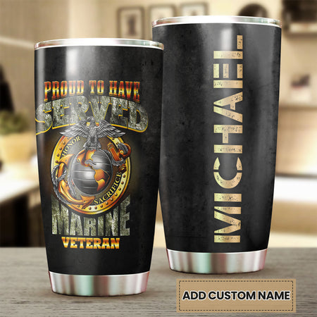 Camellia Personalized Marine Corps Proud To Have Served Marine Veteran Stainless Steel Tumbler-Sweat-Proof Double Wall Travel Cup With Lid
