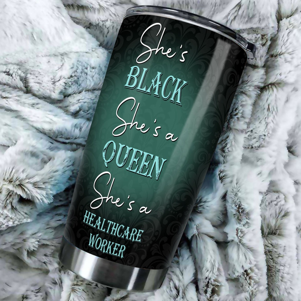 Camellia Personalized Black Nurse Stainless Steel Tumbler - Double-Walled Insulation Vacumm Flask - Gift For Black Queen, International Women's Day, Nurse's Day