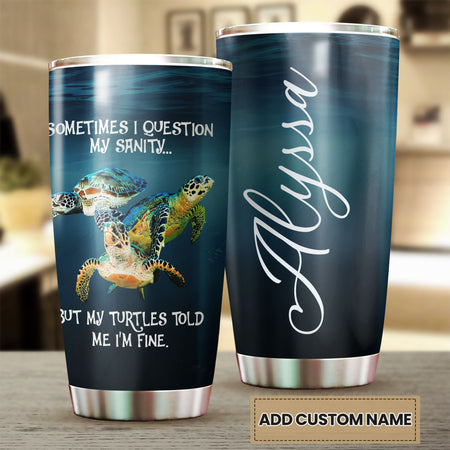 Camellia Personalized My Turtle Told Me I'm Fine Stainless Steel Tumbler-Thermal Flask Travel Therma Cup With Lid
