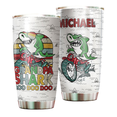 Camellia Personalized Funny Grandpa Shark Rider Doo Doo Doo Stainless Steel Tumbler - Customized Double-Walled Insulation Travel Thermal Cup With Lid