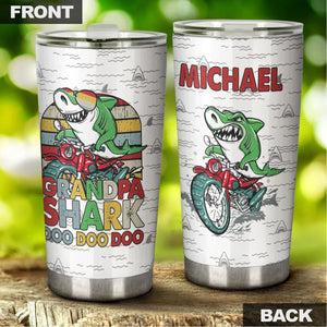 Camellia Personalized Funny Grandpa Shark Rider Doo Doo Doo Stainless Steel Tumbler - Customized Double-Walled Insulation Travel Thermal Cup With Lid