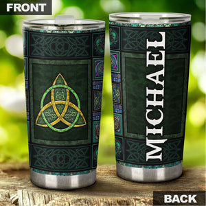 Camellia Persionalized Irish Celtic Symbol Stainless Steel Tumbler - Customized Double - Walled Insulation Travel Thermal Cup With Lid