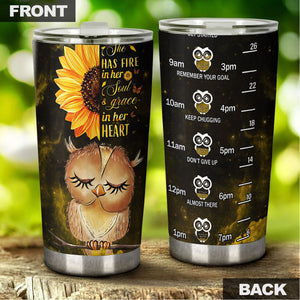 Camellia Personalized Owl She Has Fire In Her Soul Grace In Her Heart Stainless Steel Tumbler - Customized Double-Walled Insulation Travel Thermal Cup With Lid