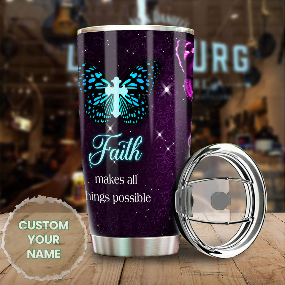 Camellia Personalized Butterfly Love Makes All Things Easy Stainless Steel Tumbler - Double-Walled Insulation Vacumm Flask - For Thanksgiving, Memorial Day, Christians, Christmas Gift