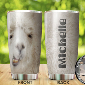 Camellia Personalized Cute white Camel Face Stainless Steel Tumbler-Double-Walled Insulation Travel Cup With Lid Gift For Animal Lover Camel Lover