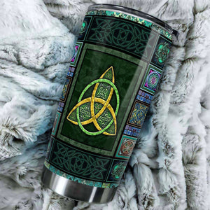 Camellia Persionalized Irish Celtic Symbol Stainless Steel Tumbler - Customized Double - Walled Insulation Travel Thermal Cup With Lid