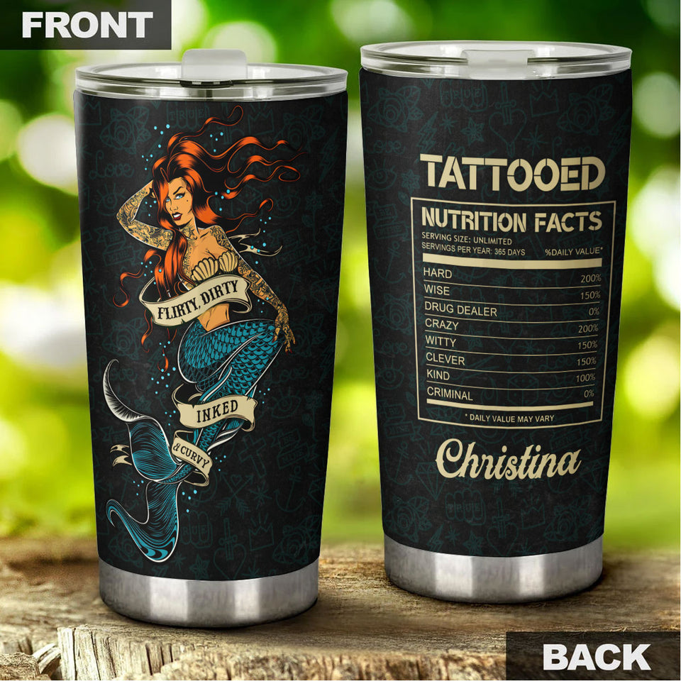 Camellia Personalized Tatooed Nutrition Facts Marmaid Stainless Steel Tumbler-Double-Walled Insulation Travel Cup With Lid
