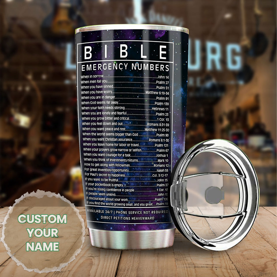 Camellia Personalized Butterfly Cross Bible Emergency Numbers Stainless Steel Tumbler - Double-Walled Insulation Vacumm Flask - For Thanksgiving, Memorial Day, Christians, Christmas Gift