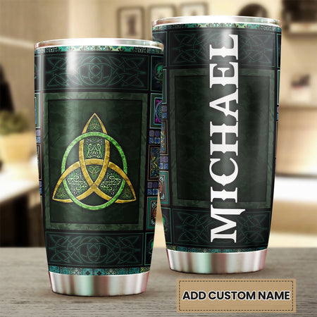 Camellia Persionalized Irish Celtic Symbol Stainless Steel Tumbler - Customized Double - Walled Insulation Travel Thermal Cup With Lid