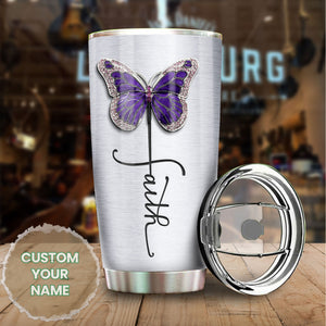 Camellia Personalized Butterfly Faith Jewelry Style Stainless Steel Tumbler - Double-Walled Insulation Vacumm Flask - For Thanksgiving, Memorial Day, Christians, Christmas Gift