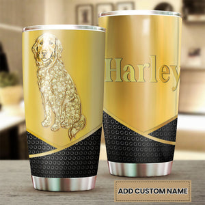 Camellia Personalized 3D Golden Dog Stainless Steel Tumbler - Customized Double-Walled Insulation Travel Thermal Cup With Lid Gift For Dog Lover