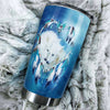 Camellia Persionalized 3D White Wolf Couple Stainless Steel Tumbler - Customized Double - Walled Insulation Travel Thermal Cup With Lid Gift For Couple Lover Husband Wife