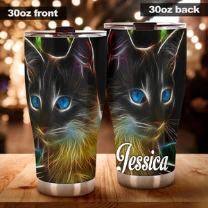 Camellia Personalized 3D Colorful Black Cat Face Stainless Steel Tumbler-Double-Walled Insulation Gift For Cat Lover Mom Cat