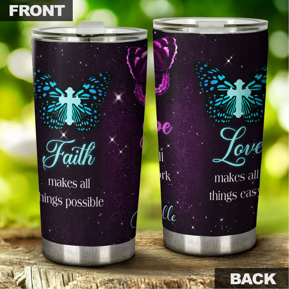 Camellia Personalized Butterfly Love Makes All Things Easy Stainless Steel Tumbler - Double-Walled Insulation Vacumm Flask - For Thanksgiving, Memorial Day, Christians, Christmas Gift