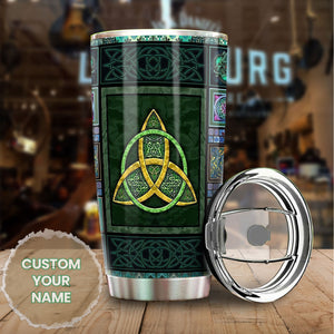 Camellia Persionalized Irish Celtic Symbol Stainless Steel Tumbler - Customized Double - Walled Insulation Travel Thermal Cup With Lid