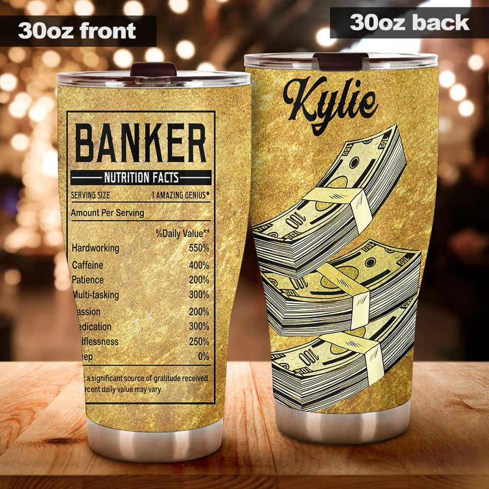 Camellia Personalized Banker Facts Stainless Steel Tumbler - Double-Walled Insulation Vacumm Flask - Gift For Christmas, Birthday, Thanksgiving, Bankers, Bank Tellers