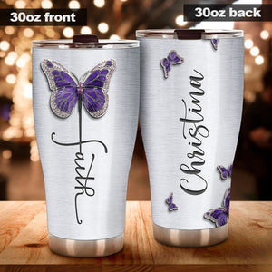 Camellia Personalized Butterfly Faith Jewelry Style Stainless Steel Tumbler - Double-Walled Insulation Vacumm Flask - For Thanksgiving, Memorial Day, Christians, Christmas Gift