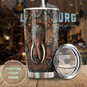 Camellia Personalized Mandala Elephant Stainless Steel Tumbler-Sweat-Proof Double Wall Travel Cup With Lid