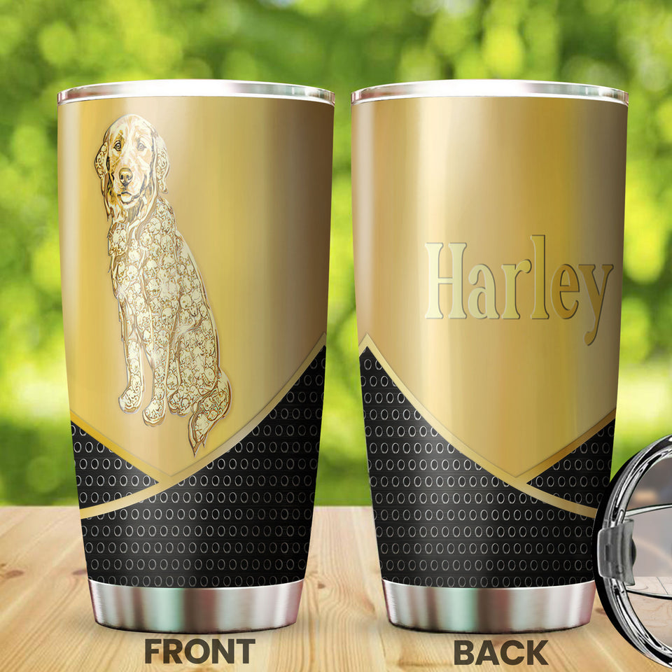 Camellia Personalized 3D Golden Dog Stainless Steel Tumbler - Customized Double-Walled Insulation Travel Thermal Cup With Lid Gift For Dog Lover