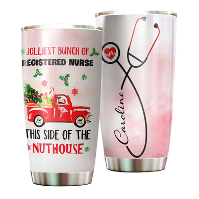 Camellia Personalized Jolliest Bunch Of Registered Nurse Stainless Steel Tumbler - Double-Walled Insulation Vacumm Flask - Gift For Nurse, Christmas Gift, International Nurses Day