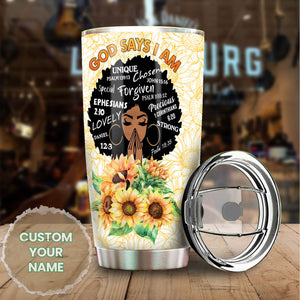 Camellia Persionalized 3D Black Girl Magic Stainless Steel Tumbler - Customized Double - Walled Insulation Travel Thermal Cup With Lid Gift For Black Queen Christian