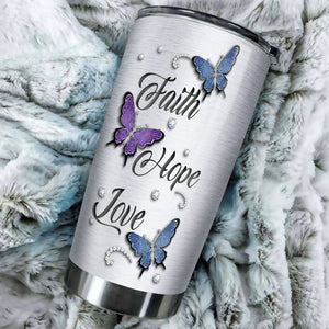 Camellia Personalized Butterfly Faith Hope Love Jewelry Style Stainless Steel Tumbler - Double-Walled Insulation Vacumm Flask - For Thanksgiving, Memorial Day, Christians, Christmas Gift