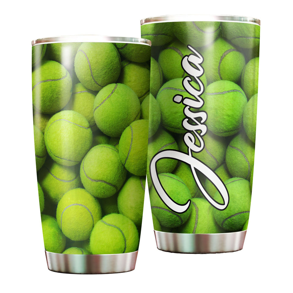 Camellia Personalized Full Of Tennis Ball Stainless Steel Tumbler - Customized Double-Walled Insulation Travel Thermal Cup With Lid Gift For Tennis Player