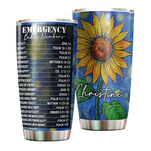 Camellia Persionalized Emergency Bible Numbers Sunflower Stainless Steel Tumbler - Customized Double - Walled Insulation Travel Thermal Cup With Lid