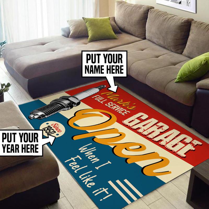 Personalized Garage Open Mechanic Decor Rug 05334