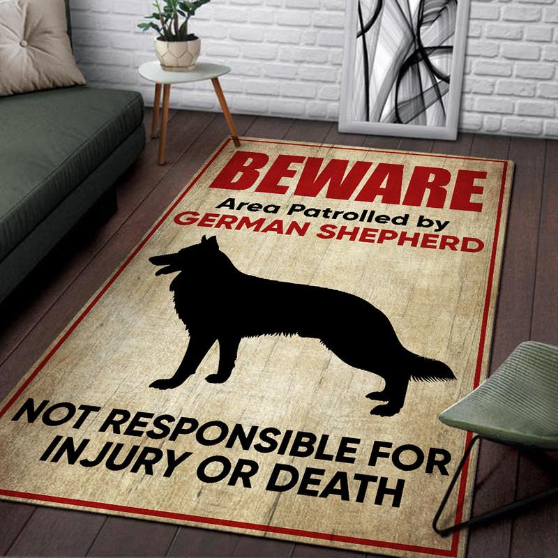 Beware Are Patrolled By German Sherpherd Not Responsible For Injury Or Death Rug 05517
