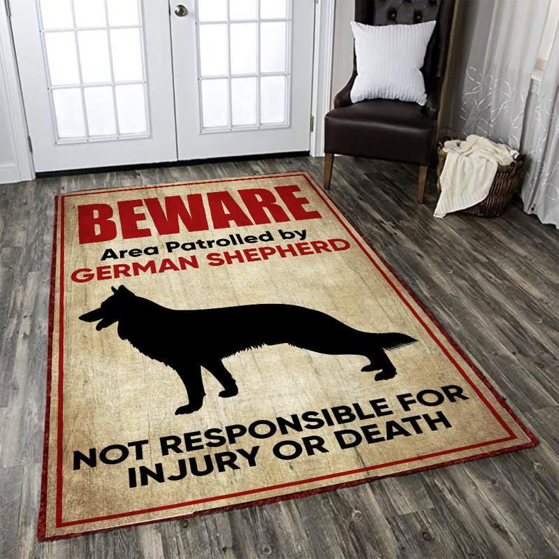 Beware Are Patrolled By German Sherpherd Not Responsible For Injury Or Death Rug 05517