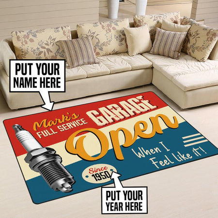 Personalized Garage Open Mechanic Decor Rug 05334