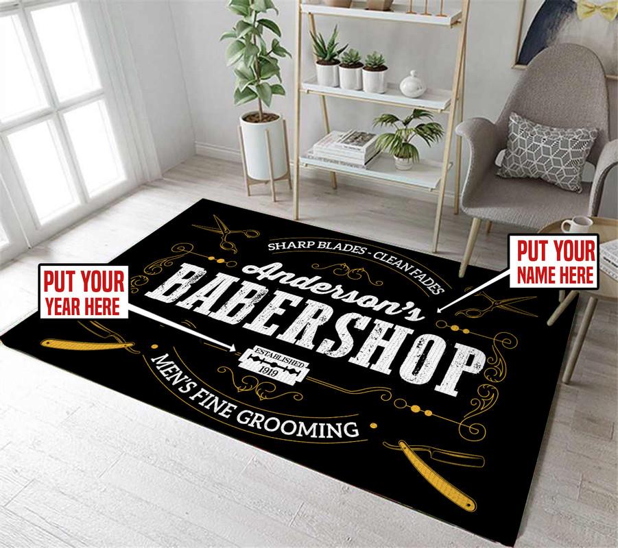 Personalized Barber Shop Rug 06402 – Camellia Print