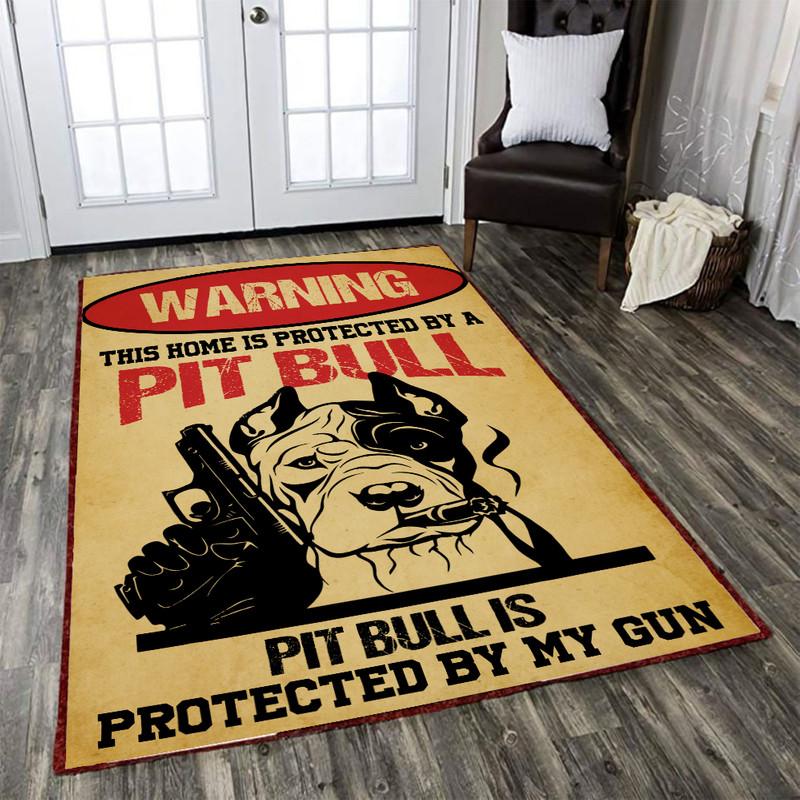 This Home Is Protected By A Pitbull. Pitbull Is Protected By My Gun Rug 05408