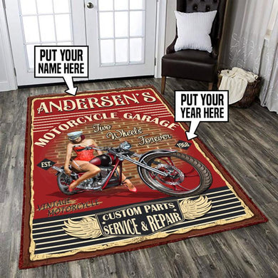 Personalized Motorcycle Garage Rug 06145