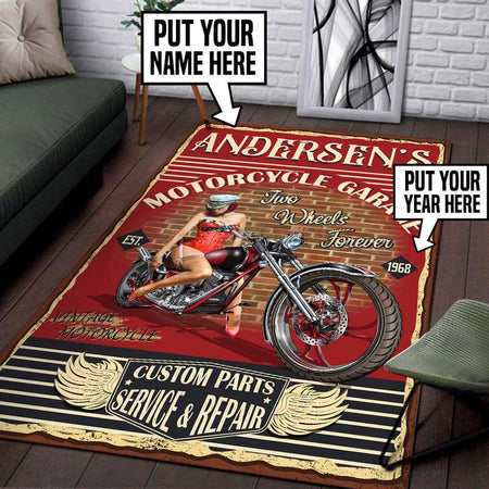 Personalized Motorcycle Garage Rug 06145