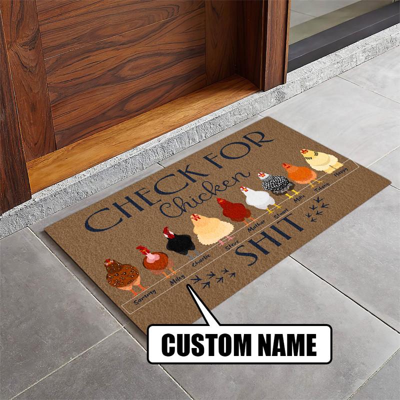 Personalized Check For Chicken Shit Door Mat Inside Rug Floor Outdoor –  Camellia Print