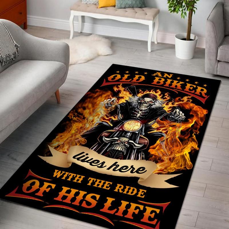 An Old Biker Lives Here With The Ride Of His Life Rug 05346