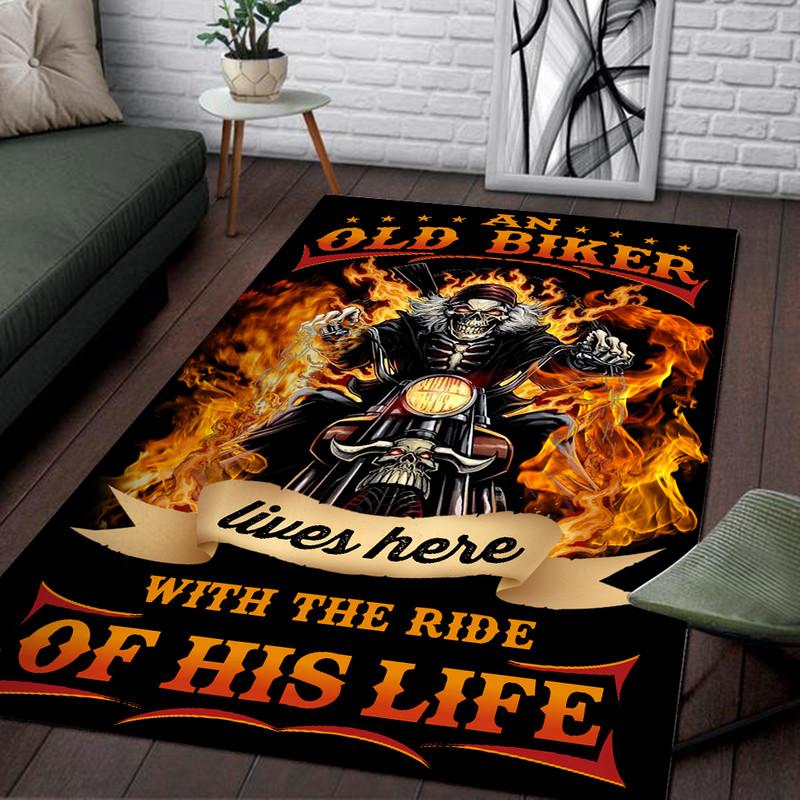 An Old Biker Lives Here With The Ride Of His Life Rug 05346