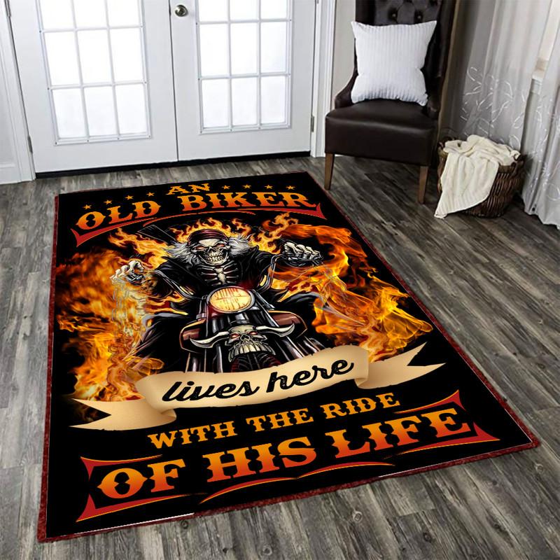 An Old Biker Lives Here With The Ride Of His Life Rug 05346