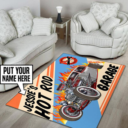 Personalized Hot Rod Garage Rug 05372