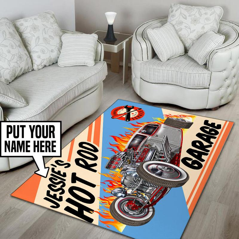 Personalized Hot Rod Garage Rug 05372
