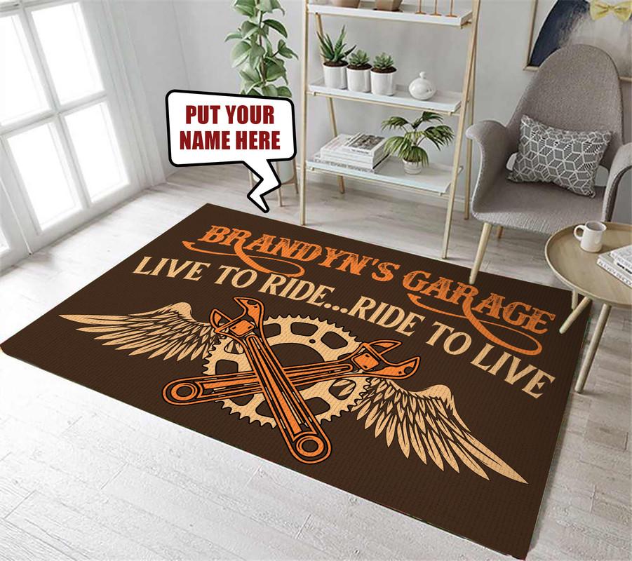 Personalized Garage Live To Ride Ride To Live Rug 06611