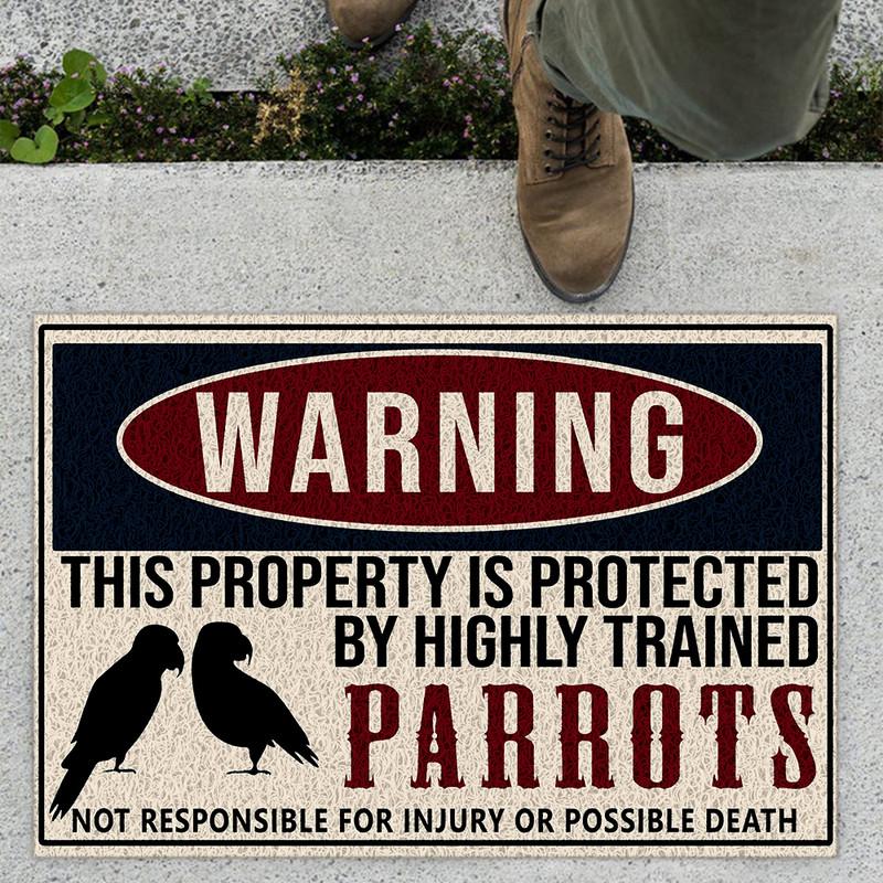 This Property Is Protected By Highly Trained Parrots Door Mat Inside Rug Floor Outdoor Mats Decorations 07358