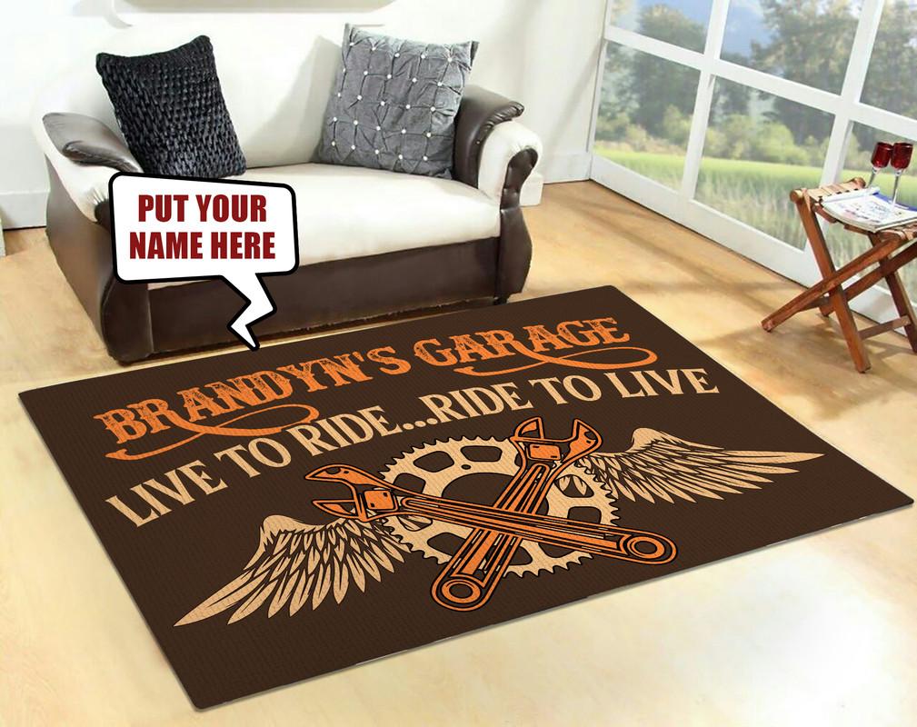 Personalized Garage Live To Ride Ride To Live Rug 06611