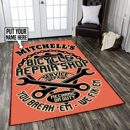 Personalized Bicycle Repair Shop Rug 06307